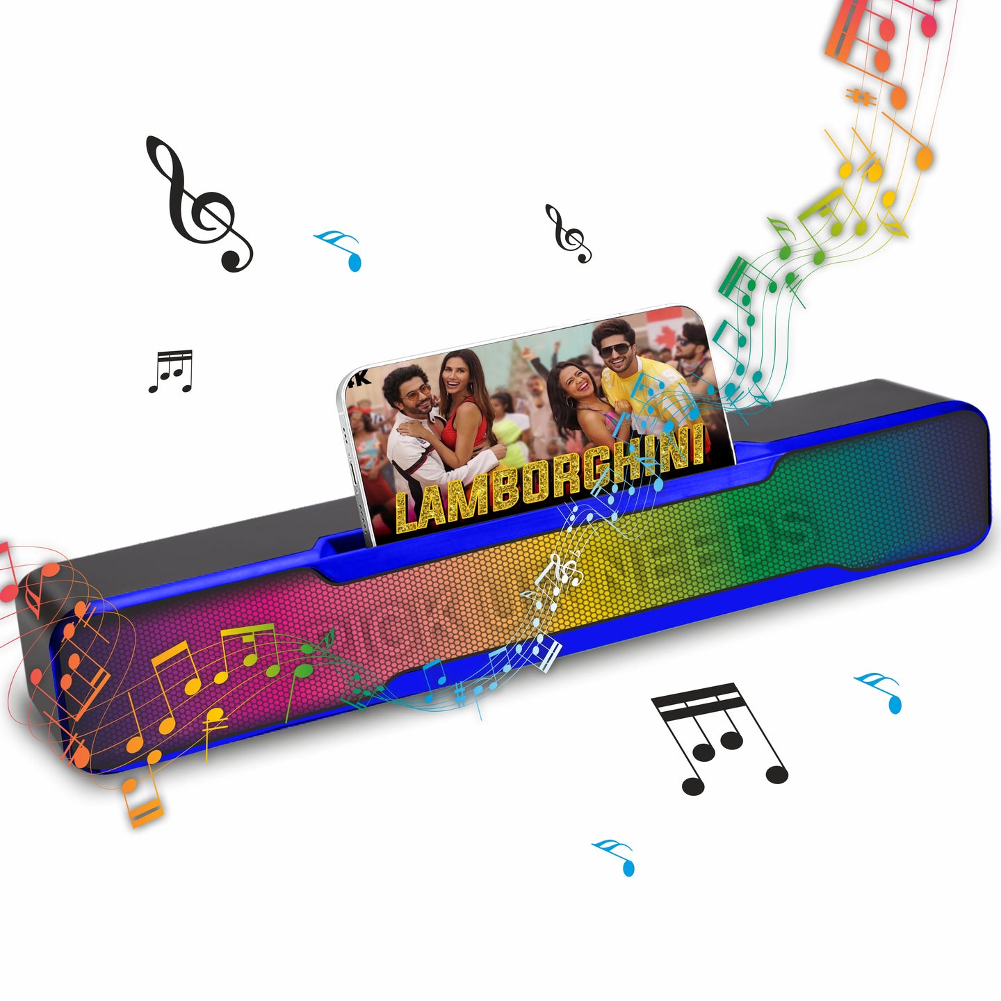 Pick Ur Needs Wireless Soundbar Speaker With RGB Light 1500mAh 7Hrs Playtime USB/Aux/TF card 10 W Bluetooth Soundbar (Blue, 5.0 Channel)